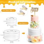 2 Pcs Clear Acrylic Cake Stand Fillable Cake Stand Cake Riser Cake Tier Cake Display Round Cake Stand Wedding Cake Stand Cylinder Stand for Party Birthday(10 inch,6 inch,with Lights)