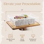 Cake Stand with Acrylic Dome Lid 2-in-1 Multifunctional Rectangular Shatterproof Dessert Table Display Set with Acacia Wood Serving Platter, Veggie Tray, Fruit Bowl, Donut Stand Plate by Homesphere