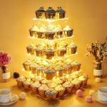 Vdomus 5-Tier Acrylic Cup cake Stand Display Tower with LED String Lights, Dessert Tree Tower Display Tiered Cupcake Stand Holder Platter for Birthday Wedding Party Celebration, Warm