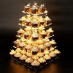 Vdomus 5-Tier Acrylic Cup cake Stand Display Tower with LED String Lights, Dessert Tree Tower Display Tiered Cupcake Stand Holder Platter for Birthday Wedding Party Celebration, Warm