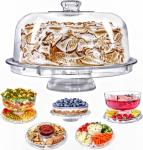 Lillian Tablesettings Cake Stand with Dome Cover, 6-in-1 Multi-Purpose Use, Serving Platter, Punch Bowl, Desert Platter and More, BPA Free, Clear (60220)