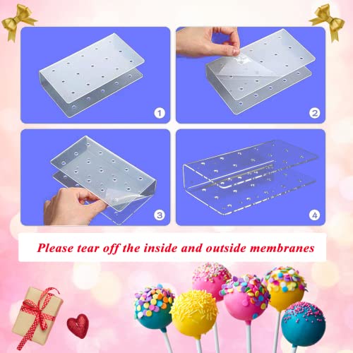 Aongch Cake Pop Display Stand with 300 PCS Cake Pop Sticks and Wrappers Kit, 15 Hole Clear Acrylic Lollipop Holder for Weddings Baby Showers Birthday Parties Anniversaries Halloween Candy Decorative