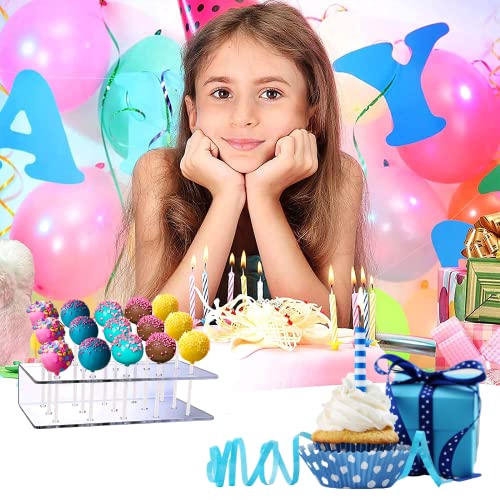 Aongch Cake Pop Display Stand with 300 PCS Cake Pop Sticks and Wrappers Kit, 15 Hole Clear Acrylic Lollipop Holder for Weddings Baby Showers Birthday Parties Anniversaries Halloween Candy Decorative