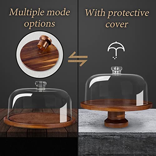 Cake Stand with Dome, Footed Detachable Acacia Wood Cake Plate and Acrylic Lid, Cake Display Server Tray for Birthday Kitchen Party Baking Gifts