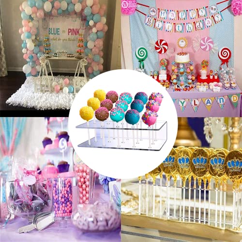 Aongch Cake Pop Display Stand with 300 PCS Cake Pop Sticks and Wrappers Kit, 15 Hole Clear Acrylic Lollipop Holder for Weddings Baby Showers Birthday Parties Anniversaries Halloween Candy Decorative