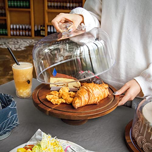 Cake Stand with Dome, Footed Detachable Acacia Wood Cake Plate and Acrylic Lid, Cake Display Server Tray for Birthday Kitchen Party Baking Gifts