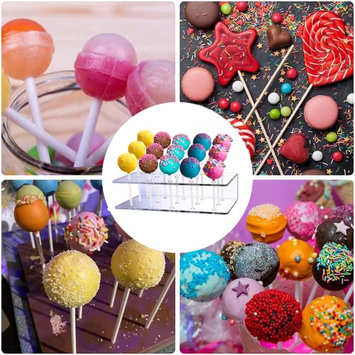 Aongch Cake Pop Display Stand with 300 PCS Cake Pop Sticks and Wrappers Kit, 15 Hole Clear Acrylic Lollipop Holder for Weddings Baby Showers Birthday Parties Anniversaries Halloween Candy Decorative