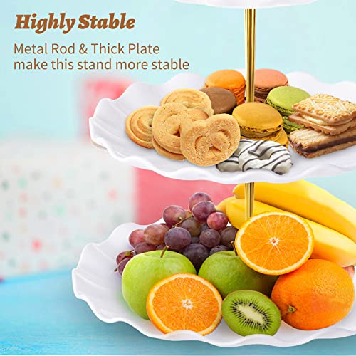 3 Tier Cupcake Stand Holder, BACUTHY Plastic Cup Cake Stand Towel with Tiered Serving Tray for Cupcakes, Donuts, Fruits and More, White