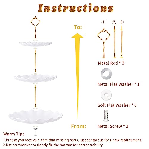 3 Tier Cupcake Stand Holder, BACUTHY Plastic Cup Cake Stand Towel with Tiered Serving Tray for Cupcakes, Donuts, Fruits and More, White