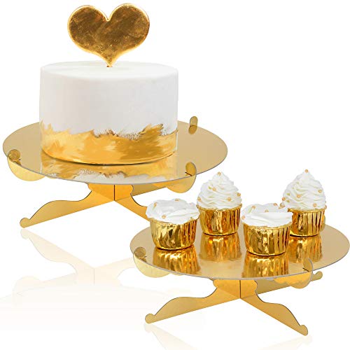 1-Tier Gold Round Cardboard Cupcake Stand Dessert Stand Reusable Birthday Wedding New Year Decoration Mini Cake Stand 2pcs