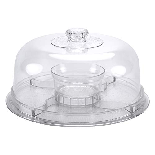 Lillian Tablesettings Cake Stand with Dome Cover, 6-in-1 Multi-Purpose Use, Serving Platter, Punch Bowl, Desert Platter and More, BPA Free, Clear (60220)