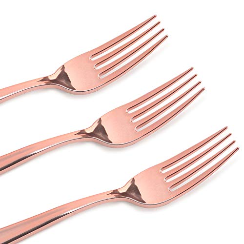 I00000 72 Pieces Rose Gold Dessert Plates 7.5" & 72 Pieces Disposable Forks 7.4", Clear Lace Design Plastic Salad Plates, BPA Free Appetizer Plates for all Holidays & Occasions & Party