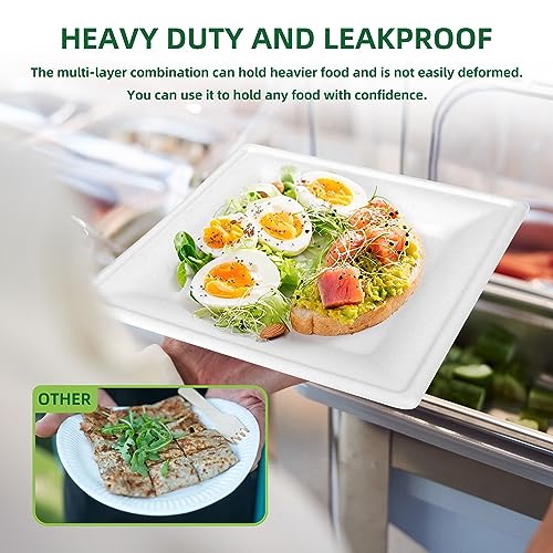 FEHHTO Compostable Paper Plates Set, 300PCS Disposable Heavy-Duty Plate and Utensils, Eco Friendly Biodegradable Dinnerware Kit Includes Plates, Forks, Knives, Spoons and Napkins for Party 50 People