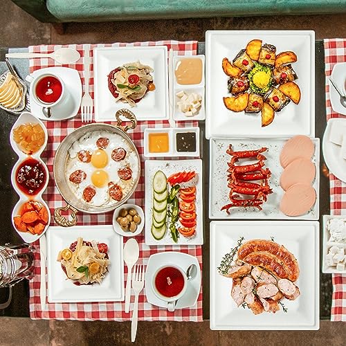 FEHHTO Compostable Paper Plates Set, 300PCS Disposable Heavy-Duty Plate and Utensils, Eco Friendly Biodegradable Dinnerware Kit Includes Plates, Forks, Knives, Spoons and Napkins for Party 50 People