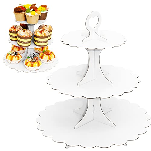 Humlindo 2 Pack 3 Tier Cupcake Stand Tower, Cupcake Tower, White Cupcake Tier Stand,Cupcake Stand, Cup Cake Stand Cardboard Dessert Cupcake Stand Holder for Parties, Tiered Cupcake Stand (White)