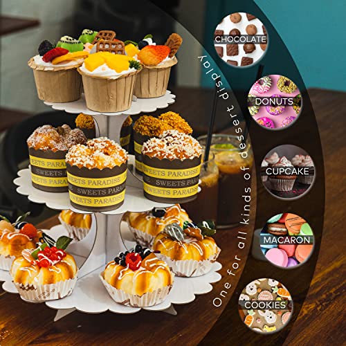 Humlindo 2 Pack 3 Tier Cupcake Stand Tower, Cupcake Tower, White Cupcake Tier Stand,Cupcake Stand, Cup Cake Stand Cardboard Dessert Cupcake Stand Holder for Parties, Tiered Cupcake Stand (White)