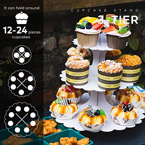 Humlindo 2 Pack 3 Tier Cupcake Stand Tower, Cupcake Tower, White Cupcake Tier Stand,Cupcake Stand, Cup Cake Stand Cardboard Dessert Cupcake Stand Holder for Parties, Tiered Cupcake Stand (White)