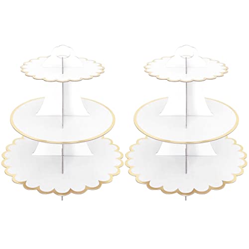 2 Pack Cardboard Cake Stand, 3 Tier Paper Dessert Round Cupcake Holder Tower Disposable Pastry Stand for Birthday, Afternoon Tea,Wedding Party Anniversary Christening Fruit Desserts Display