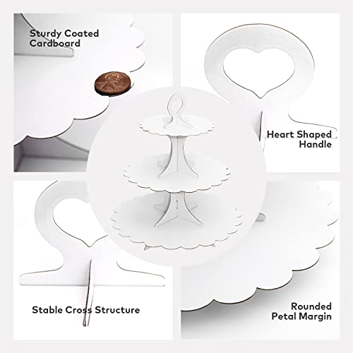 Humlindo 2 Pack 3 Tier Cupcake Stand Tower, Cupcake Tower, White Cupcake Tier Stand,Cupcake Stand, Cup Cake Stand Cardboard Dessert Cupcake Stand Holder for Parties, Tiered Cupcake Stand (White)