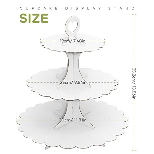 Humlindo 2 Pack 3 Tier Cupcake Stand Tower, Cupcake Tower, White Cupcake Tier Stand,Cupcake Stand, Cup Cake Stand Cardboard Dessert Cupcake Stand Holder for Parties, Tiered Cupcake Stand (White)