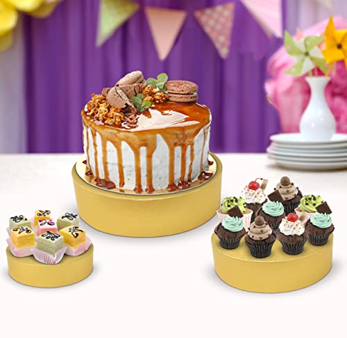 Set of 3 Gold Cake Stand Holder Round Cardboard Cakes Stands, 8" 10" 12" Dessert Display Cupcake Stands Pastry Base Plate Tray Decorative Centerpiece for Baby Shower Wedding Birthday Party Table Decor