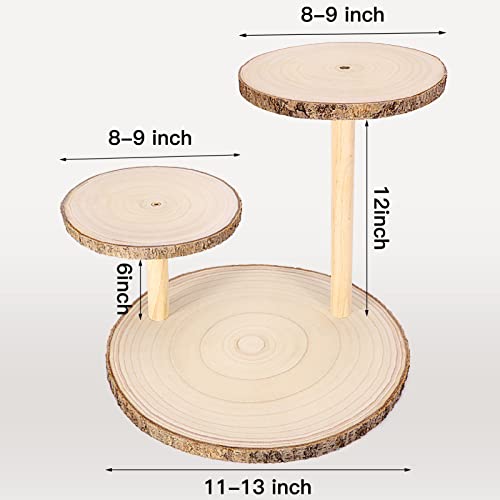 Ayfjovs 3 Tiered Wood Cupcake Stand, Rustic Wood Cake Stand, Wood Dessert Display Tray, Detachable Wood Slices Cake Stands for Party and Wedding Decoration