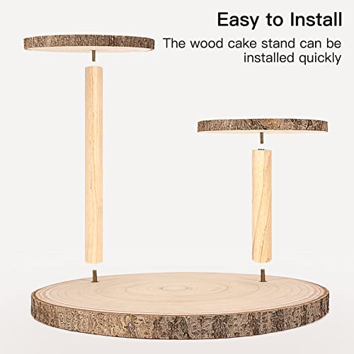 Ayfjovs 3 Tiered Wood Cupcake Stand, Rustic Wood Cake Stand, Wood Dessert Display Tray, Detachable Wood Slices Cake Stands for Party and Wedding Decoration