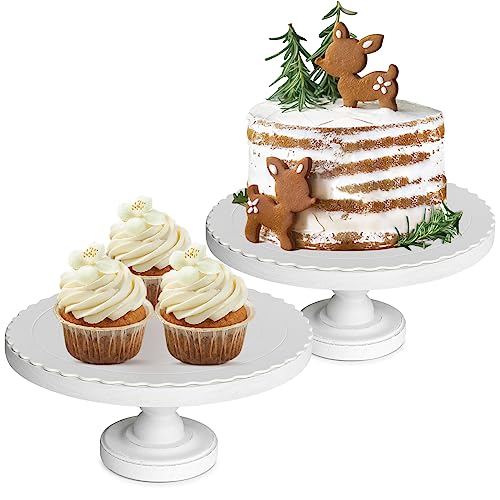 Baking Cake Stand with Cake Board, Set of 2 Decorating Supplies Cake Stand, Farmhouse Dessert Cupcake Pastry Display Stand for Wedding,Wooden Cupcake Stand Holder for Party Cake Holder Dessert Display Plate Serving Tray for Baby Showerr (White-2)
