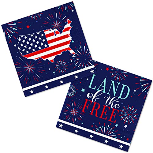 ECOHOLA 50 Packs Patriotic Firework Paper Napkins, 3 Ply Dinner Lunch Napkins for Fourth of July Election Day Independence Day Veterans Day Memorial Day Patriotic Party Decorations, 13 x 13 inch