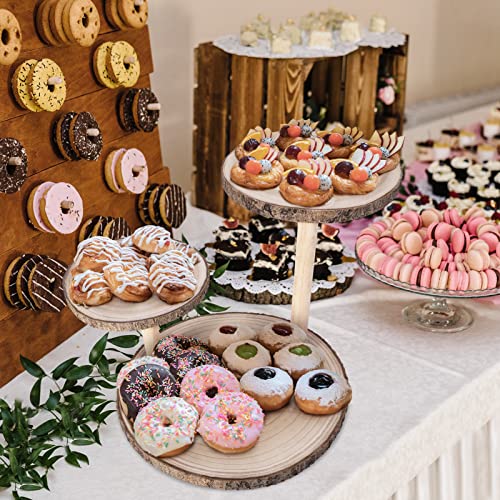 Ayfjovs 3 Tiered Wood Cupcake Stand, Rustic Wood Cake Stand, Wood Dessert Display Tray, Detachable Wood Slices Cake Stands for Party and Wedding Decoration