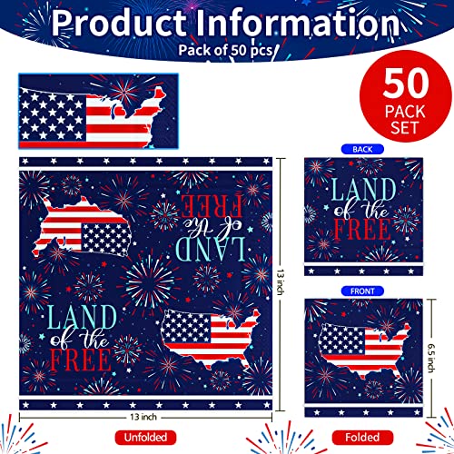 ECOHOLA 50 Packs Patriotic Firework Paper Napkins, 3 Ply Dinner Lunch Napkins for Fourth of July Election Day Independence Day Veterans Day Memorial Day Patriotic Party Decorations, 13 x 13 inch