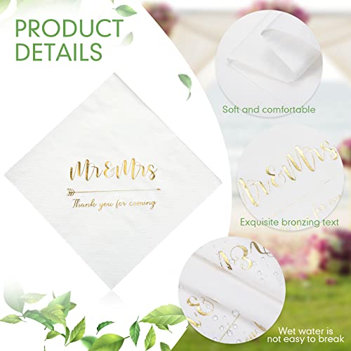 200 Pieces Wedding Napkins Mr Mrs Wedding Cocktail Napkins 3 Ply Gold Foil Napkins Disposable Beverage Dessert Napkins for Wedding Table Decorations Shower Engagement Party(Simple)