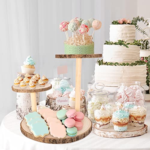 Ayfjovs 3 Tiered Wood Cupcake Stand, Rustic Wood Cake Stand, Wood Dessert Display Tray, Detachable Wood Slices Cake Stands for Party and Wedding Decoration