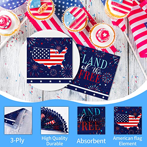 ECOHOLA 50 Packs Patriotic Firework Paper Napkins, 3 Ply Dinner Lunch Napkins for Fourth of July Election Day Independence Day Veterans Day Memorial Day Patriotic Party Decorations, 13 x 13 inch