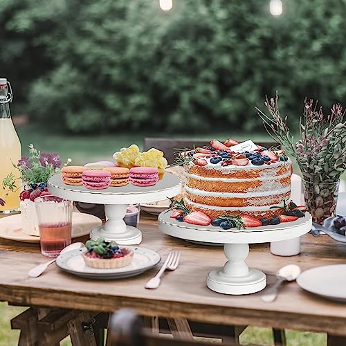 Baking Cake Stand with Cake Board, Set of 2 Decorating Supplies Cake Stand, Farmhouse Dessert Cupcake Pastry Display Stand for Wedding,Wooden Cupcake Stand Holder for Party Cake Holder Dessert Display Plate Serving Tray for Baby Showerr (White-2)