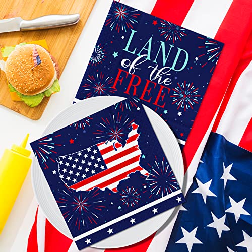 ECOHOLA 50 Packs Patriotic Firework Paper Napkins, 3 Ply Dinner Lunch Napkins for Fourth of July Election Day Independence Day Veterans Day Memorial Day Patriotic Party Decorations, 13 x 13 inch
