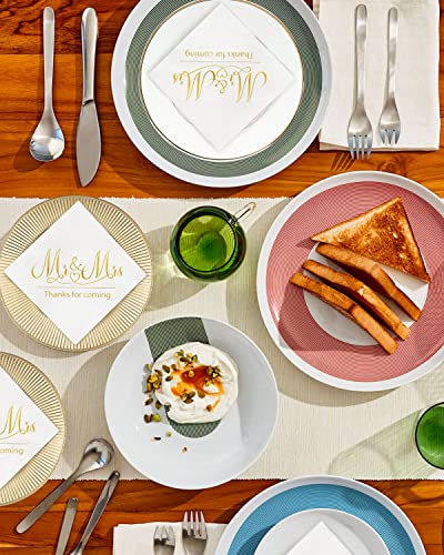 Ndeno 100 Pcs, 3-Ply Wedding Napkins Mr & Mrs Gold Cocktail Beverage Napkins for Wedding Reception Decorations Shower Engagement Party, Cake Dessert Table decorations Supplies (100pcs, Gold)