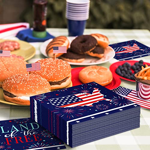 ECOHOLA 50 Packs Patriotic Firework Paper Napkins, 3 Ply Dinner Lunch Napkins for Fourth of July Election Day Independence Day Veterans Day Memorial Day Patriotic Party Decorations, 13 x 13 inch