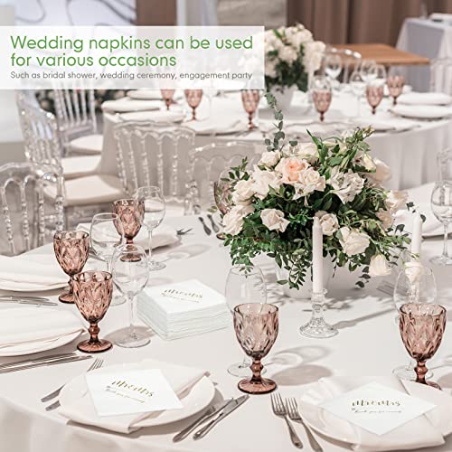 200 Pieces Wedding Napkins Mr Mrs Wedding Cocktail Napkins 3 Ply Gold Foil Napkins Disposable Beverage Dessert Napkins for Wedding Table Decorations Shower Engagement Party(Simple)