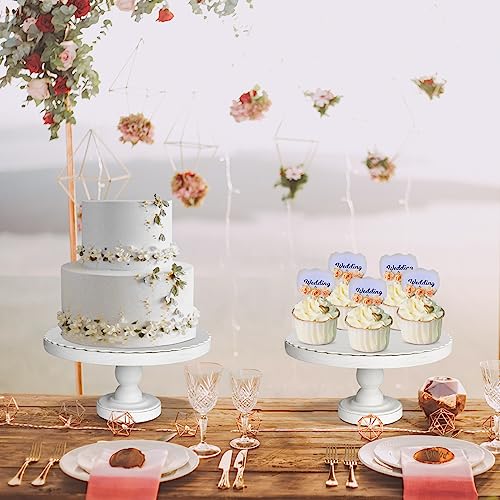 Baking Cake Stand with Cake Board, Set of 2 Decorating Supplies Cake Stand, Farmhouse Dessert Cupcake Pastry Display Stand for Wedding,Wooden Cupcake Stand Holder for Party Cake Holder Dessert Display Plate Serving Tray for Baby Showerr (White-2)