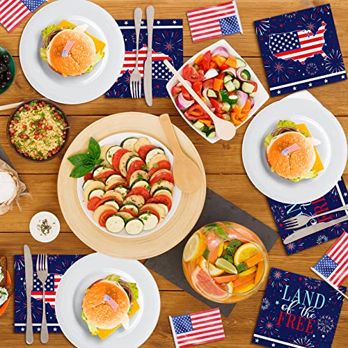 ECOHOLA 50 Packs Patriotic Firework Paper Napkins, 3 Ply Dinner Lunch Napkins for Fourth of July Election Day Independence Day Veterans Day Memorial Day Patriotic Party Decorations, 13 x 13 inch