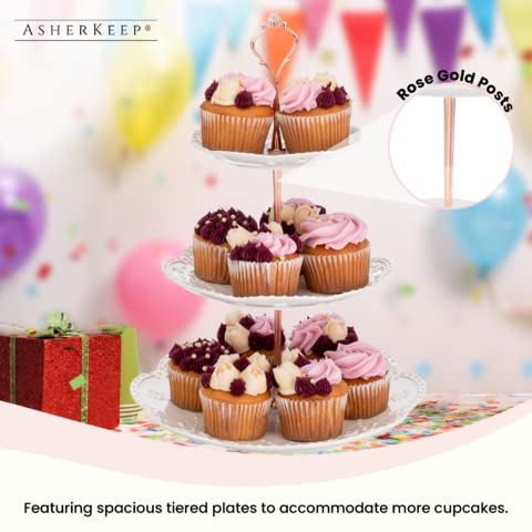 AsherKeep 3 Tier Porcelain Cupcake Stand - Dessert Table Display Set, Tiered Serving Cake Tray, White Embossed Dessert Stand, Parties Serving Plate, Decorative Centerpiece to Any Occasion - (Round)