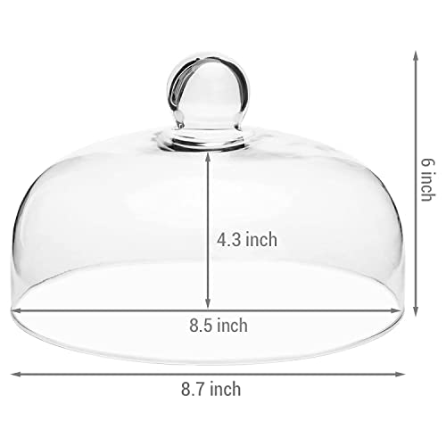 MyGift 8.7 Inch Round Glass Cake Dome Cover, Pastry Display Cloche with Knob Handle, Cake Stand Lid