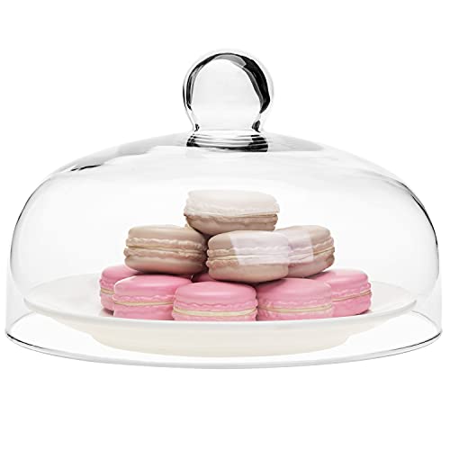 MyGift 8.7 Inch Round Glass Cake Dome Cover, Pastry Display Cloche with Knob Handle, Cake Stand Lid