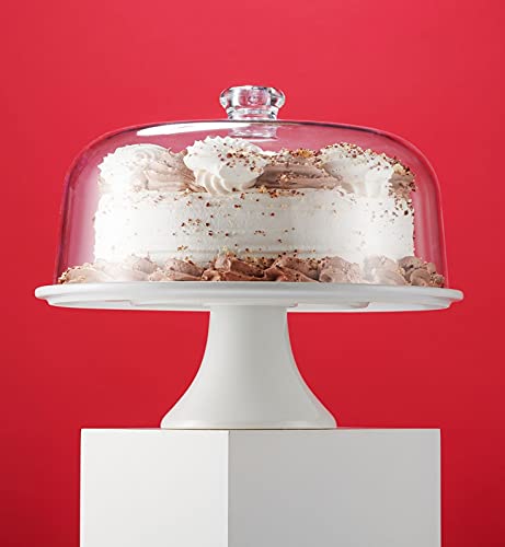 Godinger Cake Stand, Ceramic Footed Cake Plate Server with Shatterproof Acrylic Dome Lid