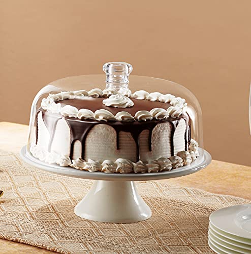 Godinger Cake Stand, Ceramic Footed Cake Plate Server with Shatterproof Acrylic Dome Lid