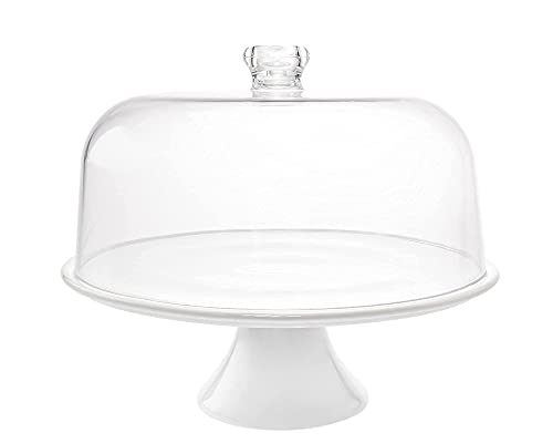 Godinger Cake Stand, Ceramic Footed Cake Plate Server with Shatterproof Acrylic Dome Lid
