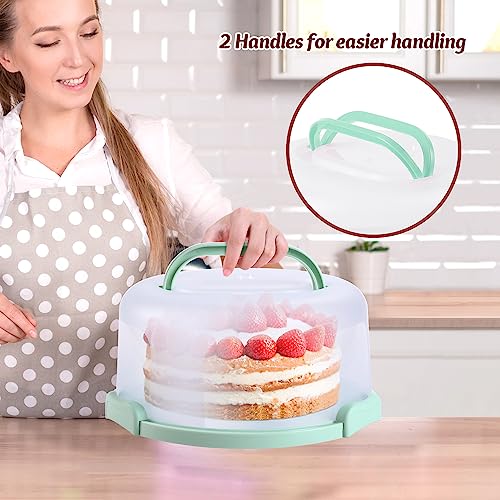 Cake Carrier with Lid and Handle, Ohuhu BPA-Free Cake Containers Cake Holder with 2 Handles Cupcake Carrier - Plastic Cover Two Sided Base for Transport Pies Nuts Fruit - for 10 inch Cake Perfect Gifts
