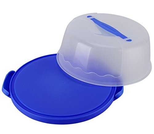 HelloCupcake Portable Carrier / Storage Container - 10.4in Diameter (Inside Cover), Translucent Dome - Perfect for Transporting Cakes, Cupcakes, Pies, or Other Desserts (Blue)