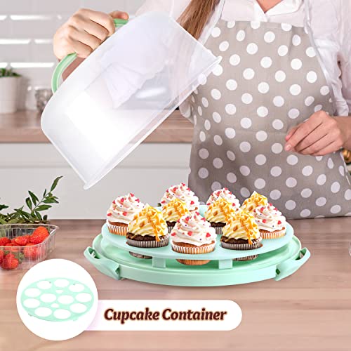 Cake Carrier with Lid and Handle, Ohuhu BPA-Free Cake Containers Cake Holder with 2 Handles Cupcake Carrier - Plastic Cover Two Sided Base for Transport Pies Nuts Fruit - for 10 inch Cake Perfect Gifts